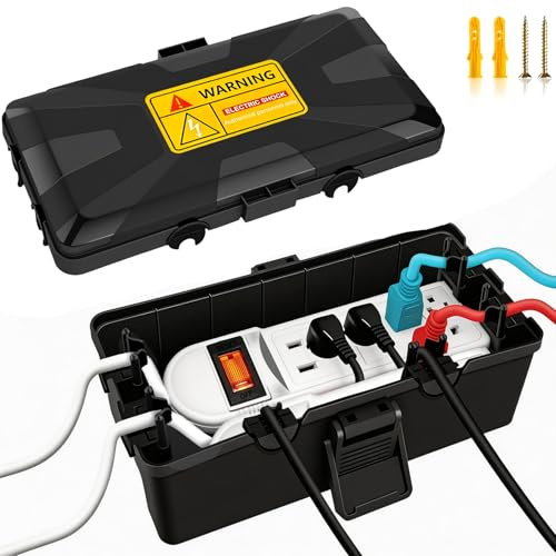 Scatola elettrica da esterno impermeabile, copertura per cavi di prolunga e ciabatte, protezione IP54, copertura per presa con timer, spine, prese, decorazione per luci natalizie (nero, medio)