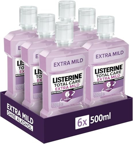 LISTERINE Total Care Extra Mild (6x 500 ml), schützende Mundspülung ohne Alkohol, mild im Geschmack, Mundwasser bekämpft wirksam Bakterien