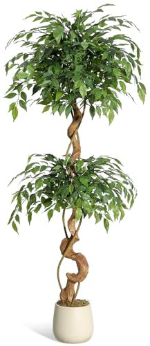 Litake Kunstpflanzen Künstlicher Ficus Baum 150 cm Große Grüne Birkenfeige im Weiß Topf Große Pflanzen im Topf für Indoor Haus Büro Garten Moderne Dekoration Housewarming Geschenk