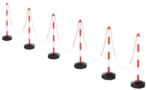 PATIKIL 6Pcs Traffic Delineator Post Barrier with Fillable Base, 5ft Plastic Chain Safety Barriers for Outdoor Indoor Crowd Control Stanchion Construction Parking Lot, Red/White