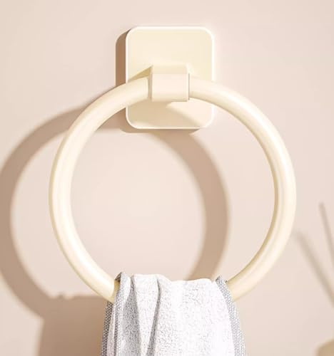 TentHome Porte-Serviettes de Salle de Bain, Support Mural Rond, Anneau Rond pour Salle de Bain et Cuisine (Blanc crémeux)