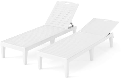 COSTWAY Set di 2 Sedie a Sdraio, Lettino Prendisole da Esterno in PP con Schienali Regolabili in 4 Posizioni, Sedia Reclinabile per Patio, Piscina, Portata 160 kg (Bianco)