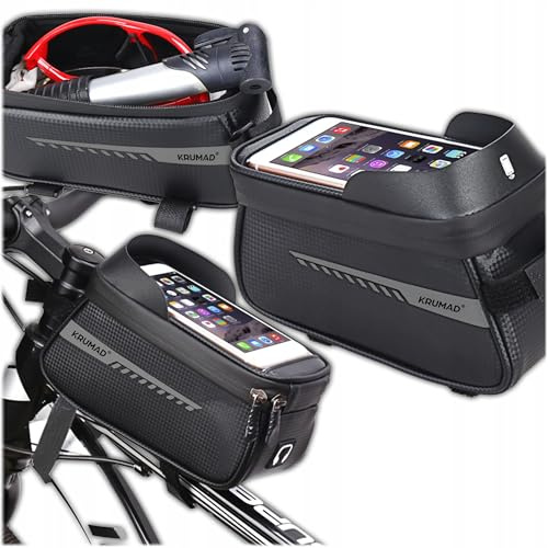 KRUMAD Sacoche de vélo avec support pour téléphone portable, étanche, écran tactile jusqu'à 6,7, pour vélo de course, VTT, gravel et vélo électrique, sacoche de tube supérieur avec ouverture pour