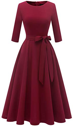DRESSTELLS Valentine's Day Dresses, Spring Wedding Guest Cocktail Formal Dresses 3/4 Long Sleeve Mother of Bride Bridesmaid Eveing Gown Gala Porm Tea Aline Swing, Burgundy M