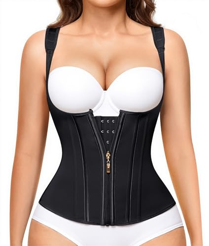 Nebility Waist Trainer for Women Corset Shapewear Tummy Control Faja Body Shaper Waist Cincher with Adjustable Strap(Black,X-Large)
