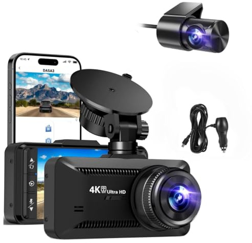 Oryzom Dashcam 4K Pro – Enregistrement Ultra HD avec Caméras Avant/Arrière, Vision Nocturne et Surveillance 24h/24, Clear Footage Day and Night (+1080P + Autoladegerät)