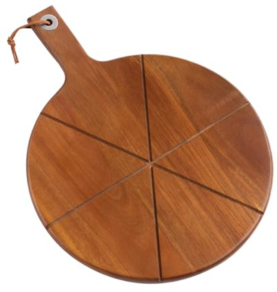 Planche de srvice à pizza, avec poignée, assiette de serice – Planche à découper ronde en bois, pelle à pizza, accessoires de four de cuisine domestique, service de charcuterie, viande, fromage, pai