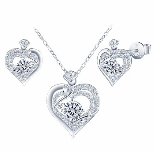 IONLY dam diamant halsband örhängen 925 silver hjärta rosenblomma smycken set 1 karat moissanit kedjor hänge och örhängen öronsmycken D färg VVS1 GRA certifikat eleganta bröllopssmycken