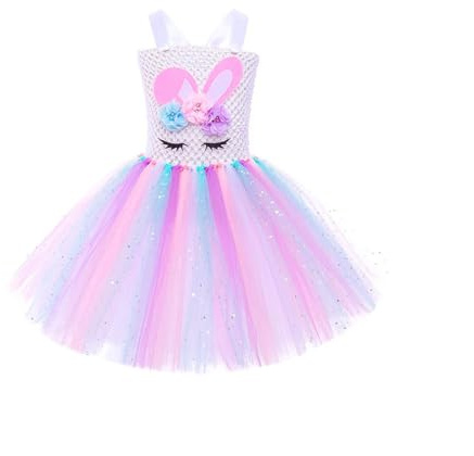Generisch Vestito da bambina per feste di carnevale, per ragazze, decorazioni di compleanno, vestito da principessa, tutù (bianco, 8-9 anni)