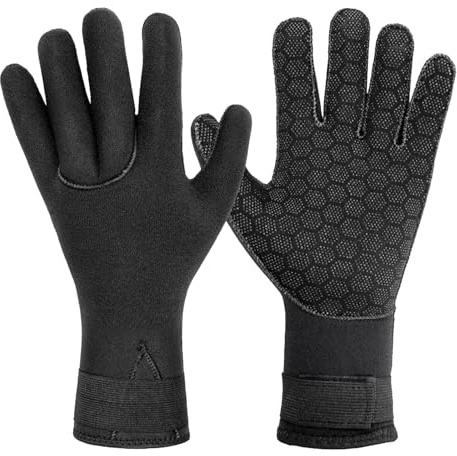 JiaYouLC Guanti termici in neoprene antiscivolo da 3 mm, con cinturino regolabile, per donne e uomini, per nuoto in acqua fredda (nero, XL)