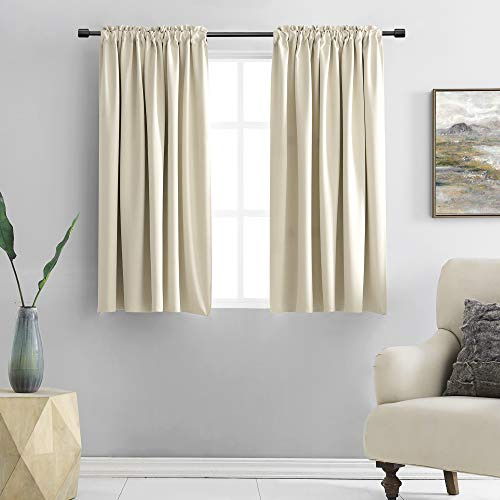 DONREN Cream Beige Room Darkening Curtain Panels for Bedroom - Thermal Insulated Rod Pocket Drapes for Living Room (W 42 x L 45 Inch,2 Panels)
