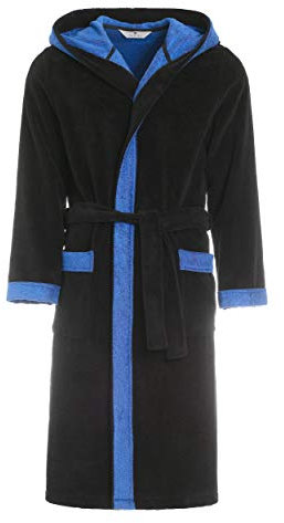 Morgonrock för män Revise RE-855 – med bambumufiber – med huva – bastu, Svart med blå, M