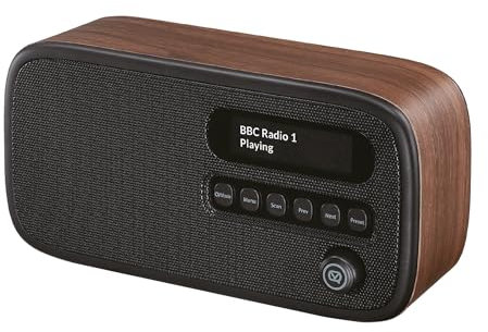 VQ Dexter Radio Dab Plus/Dab avec FM, Haut-parleurs Stéréo 3W et Écran LCD - Alimentée par Secteur et Batterie Radio Portable avec 60 Présélections, Antenne et Prise Casque - Noyer