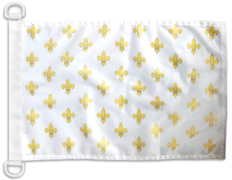 AZ FLAG - Drapeau Fleur de Lys Blanc et Or - 45x30 cm - Pavillon Nautique Royal Français Spécial Bateau Et Extérieur En Maille Bloquée Avec Anneaux Plastiques Intégrés - 30g