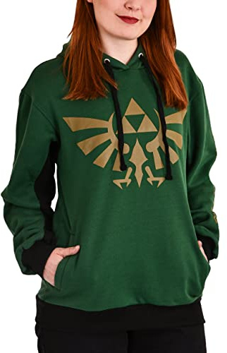 Elbenwald The Legend of Zelda Hoodie mit Triforce und Symbols Print für Herren Damen Unisex grün Gold - M