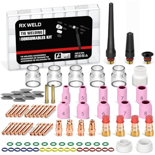 RX WELD 87PCS TIG Welding Accessories Torch Kit Stubby Gas Lens #10#12 lass Cup For WP-17/18/26