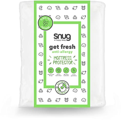 Snug Get Fresh Mattress Protector - Anti Allergy and Anti-Bacterial Mattress Pad Cover with Elasticated Straps to Fit All Mattress Depths – Single – 190 x 90cm White