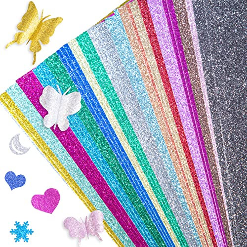 VGOODALL Glitzerpapier zum Basteln, 56 Blatt Bunt Glitzer Papier A4 20 Farben 250g/m² Glitterkarton zum Basteln und Gestalten