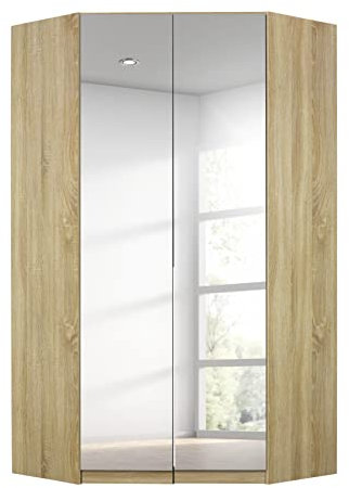 Rauch Möbel Alabama Eckschrank Schrank Kleiderschrank Eiche Sonoma mit Spiegel, Holz, 2-türig, Inklusive Zubehörpaket Basic, 1 Kleiderstange, 12 Einlegeböden, BxHxT 117x210x117 cm