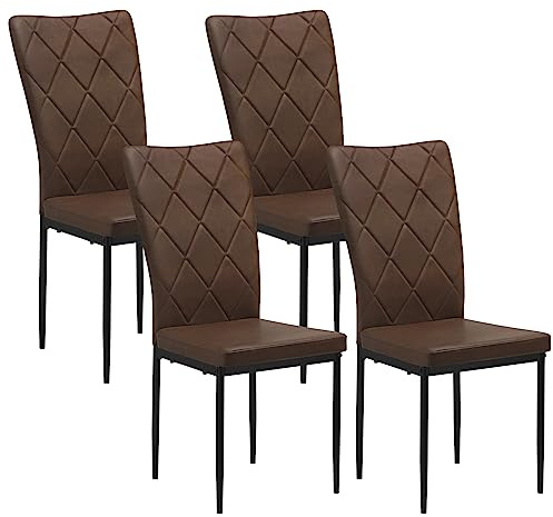 WOLTU Set di 4 Sedie per Sala da Pranzo, Sedie da Cucina con Schienale Alto, con Gambe in Metallo e Rivestimento in Ecopelle Vintage, Marrone Scuro,