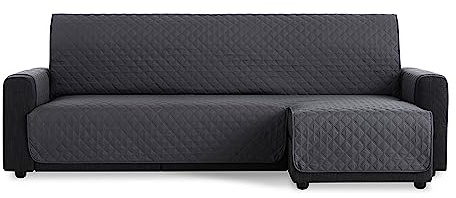 MAXIFUNDAS | Funda Sofá Chaise Longue Acolchado Brazo Derecho 280cm - Extrasuave Gris - Cubre Sofá Con Cintas Traseras - Protector Chaise Longue Modelo MAUI