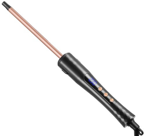 9mm Thin Curling Wand, 3/8 Inch Curling Iron Tight Curls, LCD Display 15 Heat Setting 80-210°C for All Hair Types, 0.5 Tourmaline Ceramic Round Barrel 30Sec Heat-Up, Curler Long&Short Hair