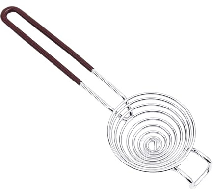 1 separador de huevos de acero inoxidable, claras de huevo, separador de yemas, herramienta de cocina, adecuado para cocinas y panaderías en casa (mango marrón)