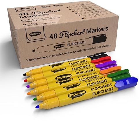SHOW-ME Flipchart Markers - Pack of 48 Bullet-Tip - Assorted Colours