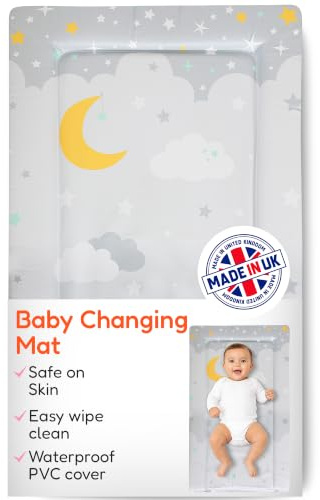 Babycurls Baby Changing Mat with Raised Foam Edges - Wipe Clean Waterproof PVC Nappy Changing Mat - Hypoallergenic Foam - UK Made Nursery Essential, Moonlight, 76 x 45 cm Baby Pad