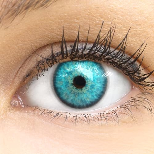 GLAMLENS lentillas de color - bleu Ibiza Blue + contenedor. 1 par (2 piezas) - 90 Días - Sin Graduación - 0.00 dioptrías - blandos - Lentes de contacto bleu de hidrogel de silicona s
