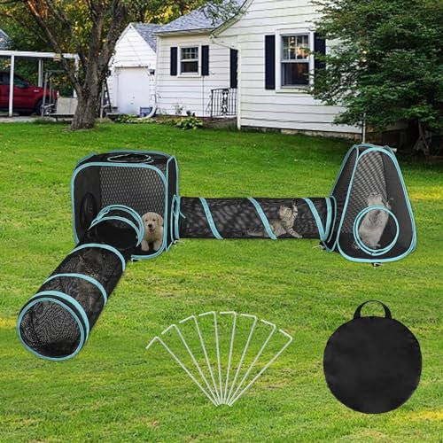 Mfsdai Großes 4 in 1 Katzengehege Outdoor mit Katzenzelt Katzentunnel, Faltbare Pop Up Katzen Tunnel Außengehege Kaninchen Katze Interaktive Labyrinth Spielzeug mit Aufbewahrungstasche für Katzen