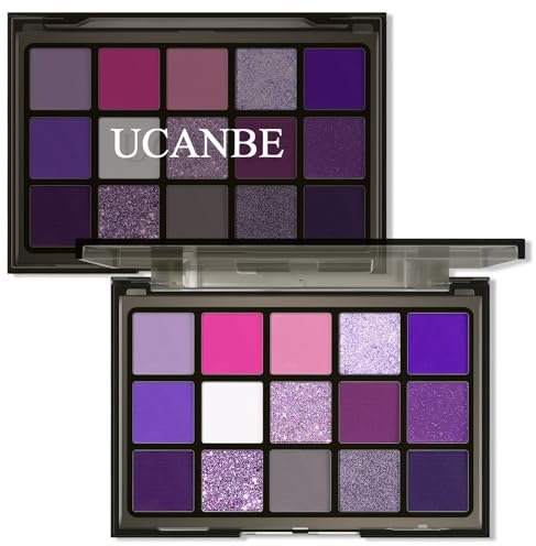 UCANBE Paletas de Sombras de Ojos 15 Coloridas - Profesionales Paletas de Maquillaje Larga Duración - Sombra de Ojos Brillantes y Mate Personalidad Audaz Brillante(Morado)