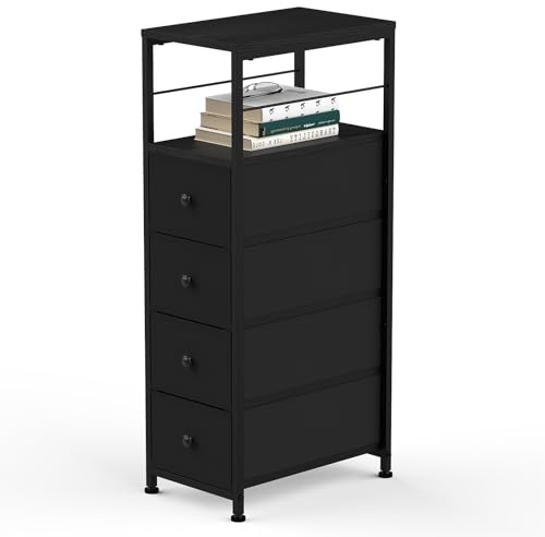 CADUKE Slim Chest of Drawers with 4 Fabric Drawers, Vertical Organizer with Knob, Narrow Storage Unit for Bedroom, Bathroom, Living Room, Laundry, Black(87 * 40 * 25.5CM)
