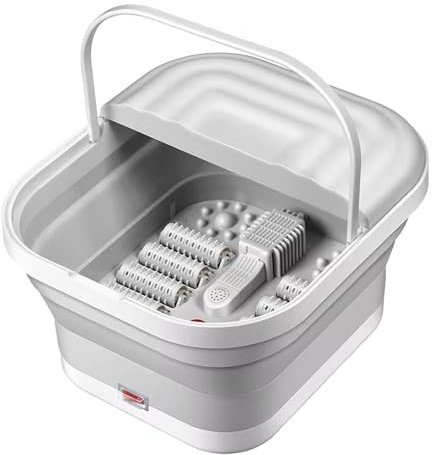 Vasca termale riscaldata per piedi, massaggiatore per piedi a luce rossa, pediluvio elettrico per rilassarsi, funzione riscaldante, vasca pieghevole per piedi in ammollo con massaggiatore a rullo,