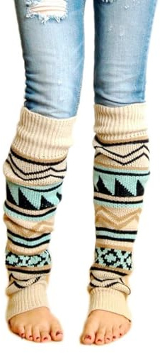 Yaofavo Women's Bohemian Knitted Leg Warmer, High Socks Boot Winter Leg Sleeve Warm Yoga Footless Socks Stocking for Women Girls (Beige, One Size)