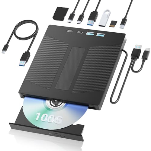 Taopjwr Unidad Blu Ray externa 7 en 1, unidad Blueray/DVD externa para PC, compatible con lectura y escritura de disco de 100 G, grabadora Blu Ray USB 3.0 y tipo C con puerto SD/TF, compatible con