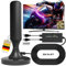 Antenna TV Interna 2025 Antenna TV Interna Amplificata Potente, Terrestre con 450 km di Ricezione con Base Magnetica, Amplificatore di Segnale Support 4K HD/1080P per HDTV