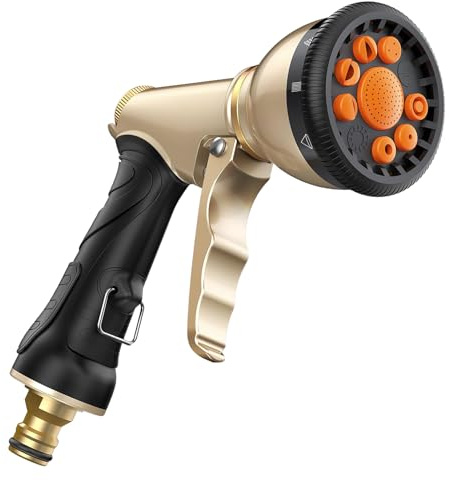 GJWLaie Garden Hose Spray Gun 9 Adjustable Spray Patterns Heavy Metal Garden Hose Nozzle Anti-Slip Grip for Watering Plants Lawn& Garden Washing Cars Cleaning Showering Pets Outdoor Fun