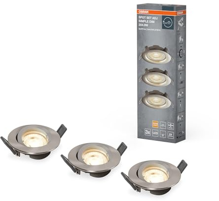 Osram Einbaustrahler-Set stufenlos dimmbar über Wandschalter, aus Aluminium, mit integriertem LED-Modul und Treiber, IP20-Schutz, für Innenraumanwendungen wie abgehängte Decken