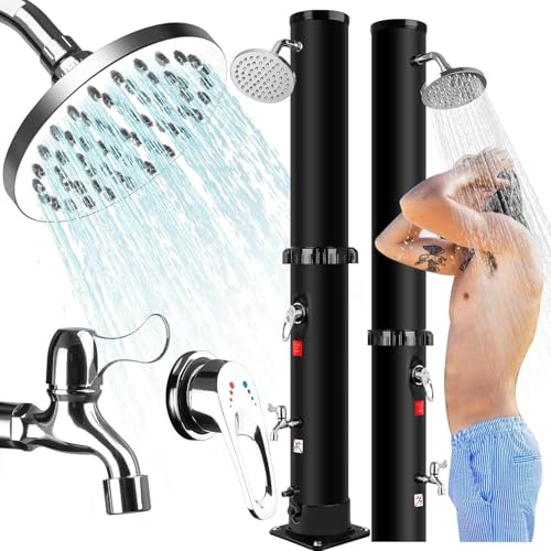 Ducha Solar Exterior, 60Litros Ducha Solar de Jardin con 360° Cabeza de Ducha y Grifo, Agua Caliente de hasta 60°C, sin Conexión Eléctrica, Ducha Piscina para Jardín, Camping, Negro (Negro 60L)