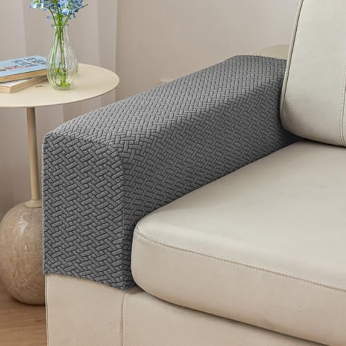 GueYi Couch Arm Covers,Sofa Arm Covers Set of 2 Polyester Stretch Anti-Slip Furniture Protector Washable Armchair Slipcovers (Dark Gray,Medium (Set of 2))