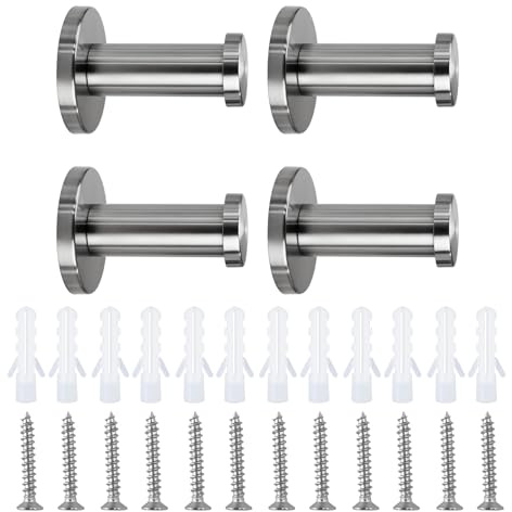 Accroche Serviette, porte-serviettes mural, crochets muraux, patères inox pour salle de bain et cuisine, 4 pièces, 50 mm, ronds, finition brossée, avec vis et chevilles, résistants à la rouille