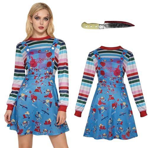 Solorass Costume d'Halloween effrayant pour femme - Costume d'Halloween - Killer Doll - Costume du personnage de film - Ensemble taille 2XL