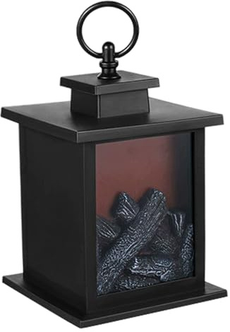 Small Electric Fireplace Realistic Flame Effect LED Fireplace Lantern Timeable Battery Powered Small Fire Place for Home Tabletop Decor Electric, LED, , Faux F