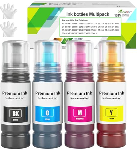 GREENPRINT Compatibile Inchiostro E104 Multipack per Stampanti ET-2820 ET-4800 ET-2870 ET-2810 ET-2862 ET-2826 ET-2856 ET-4810 ET-2811 ET-2812 ET-2814 ET-2815 ET-2821 ET-2710 ET-2711 (4-Pack BK C M Y)
