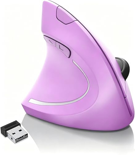 Lhome Vänsterhänt mus, 2,4 G USB trådlös ergonomisk vertikal mus, ergonomisk design, optisk modell, förebyggande mot musarm tennisarmbåge, för bärbar dator stationär dator etc (färg: lila)