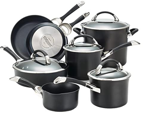 Circulon 87376 Symmetry Hard Anodized Nonstick Cookware Pots and Pans Set, Aluminum, Black