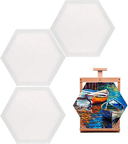 3 Piezas Lienzo Blanco para Artistas, 30 cm /11.8 Pulgadas Pintura de Paneles de Lona, Arte lienzo Estirado, para Amantes de la Pintura, Regalos para Niños, Ejercicios de Pintura (Hexagonal)