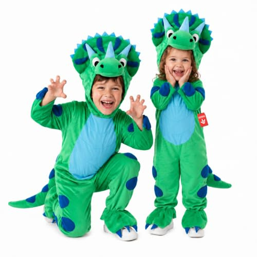 Morph Blå Triceratops Kostym för Barn - Dinosauriedräkt med Fastsydda Fötter, Huva & Svans, Halloween Bokdag, 3-4 År