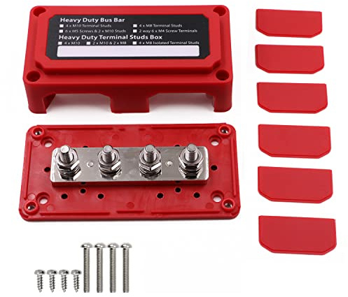 Gloaso Busbar Power Distribution Block, 300 A, kraftig marin busbar med 4 x M8 stolpar terminaler, batteriterminaler, terminaler, terminaler, terminaler, 12 V-48 V DC 300 Amp för bil, båt, sol och mer